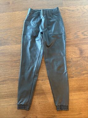 SPANX Black Faux Leather Jogger Pants with Front Patch Pockets